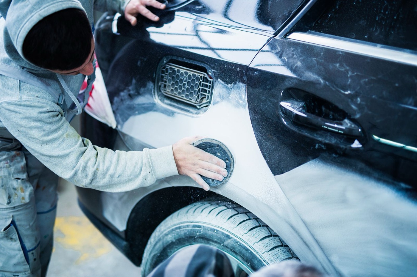 Vehicle body repair in progress in the Kensons Garage workshop