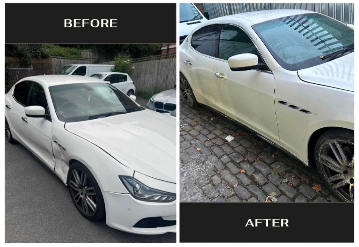 Before and after panel and paintwork restoration at Kensons Garage