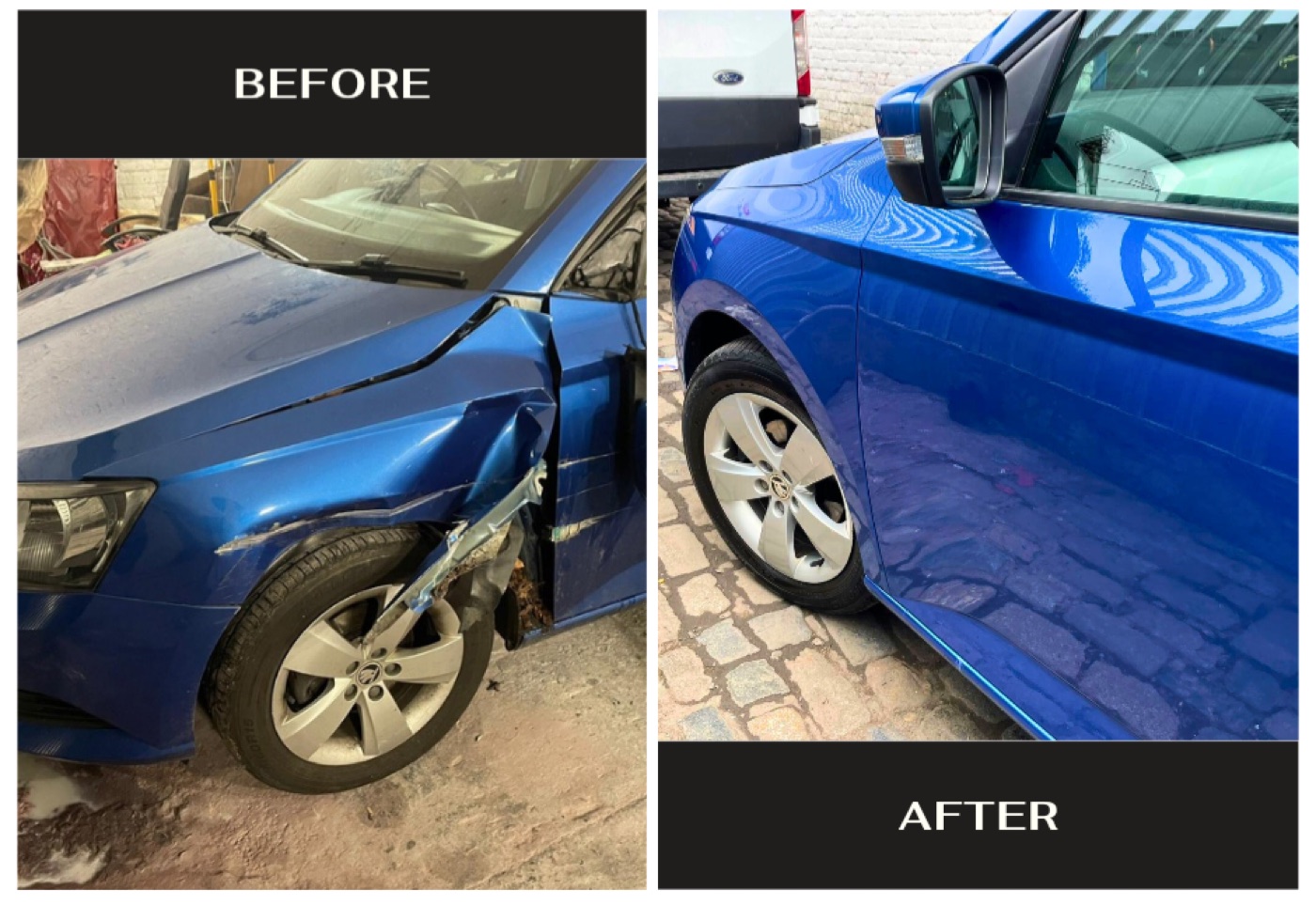 Before and after dent and scratch repair at Kensons Garage