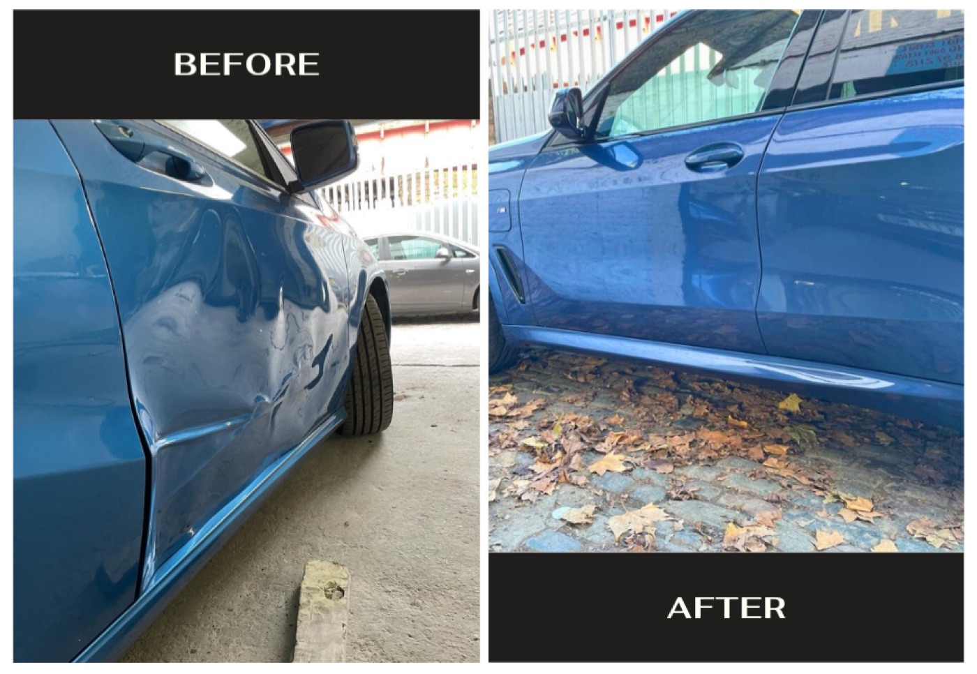 Before and after bodywork repair at Kensons Garage